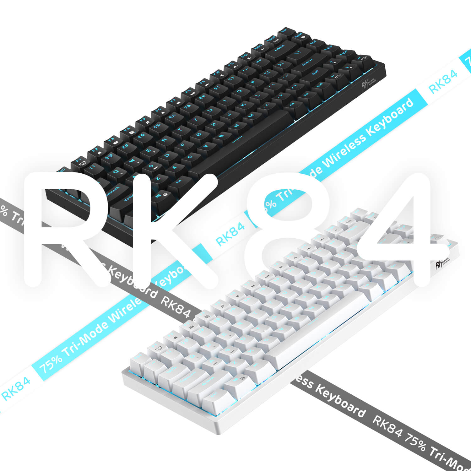 RK ROYAL KLUDGE RK84 white and black Wireless Blue Backlit 75% Triple Mode BT5.0/2.4G/USB-C Hot Swappable Mechanical Keyboard, 84 Keys Tenkeyless Mechanical Keyboard w/Programmable Software, Blue Switch