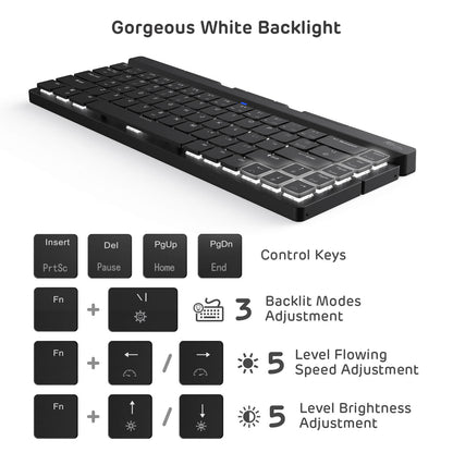 Slim Foldable Bluetooth Keyboard with white backlight