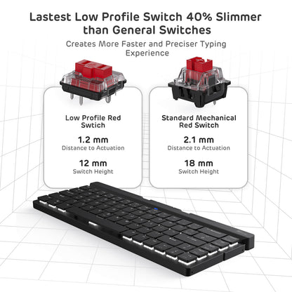 Comfortable folding mechanical keyboard with low profile red switch