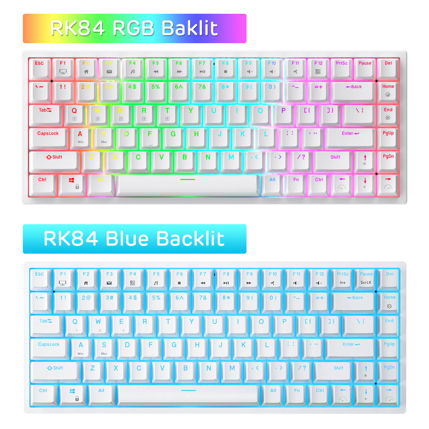 RK84 Blue backlit compare with RK84 RGB backlit